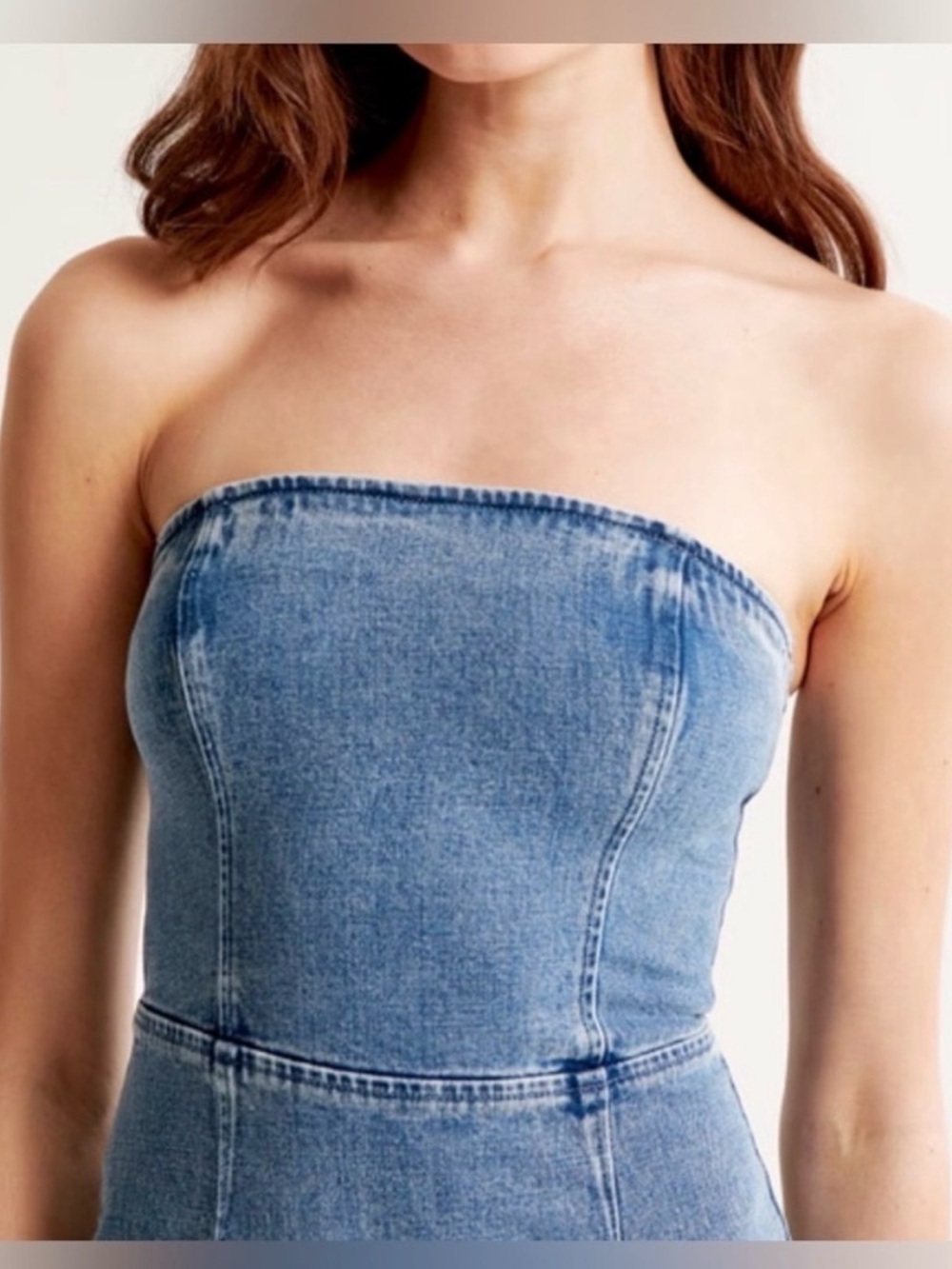 NWT Abercrombie & Fitch Strapless Denim Midi Dress Medium Wash Mila XXS 00 0 - Picture 3 of 16